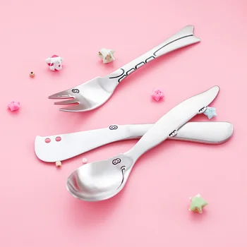 

Sterling Silver Cutlery Set Kids Spoon Knife and Fork Set Portable Stainless Steel Silverware Utensil Tableware Set New II50DCS