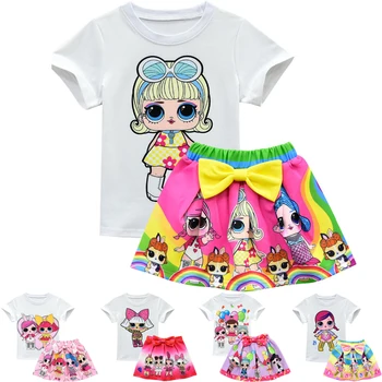 

L.O.L. SURPRISE! Girl Fashion Cartoon Clothing Set T-Shirt + Skirt Children Baby Tops Tee T shirt Colorful Skirts Lol Dolls Set