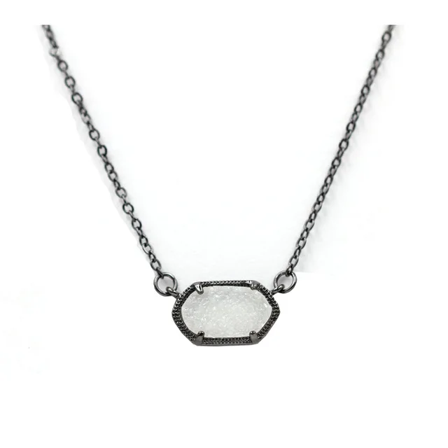 Black Off White Neck Новое маленькое овальное ожерелье с подвеской Druzy, лучшее качество, золотой цвет, блестящий кулон, ожерелье, женский подарок, модное ювелирное изделие - Окраска металла: Black Off White Neck