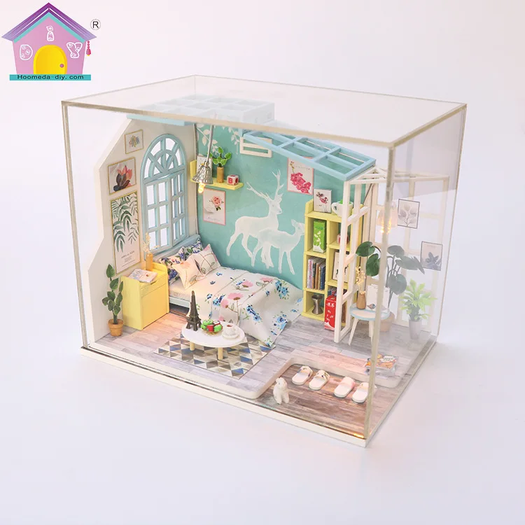 

Hoomeda-diy DIY Hut Home Nap Creative Handmade Assembled Gift Model Wood Villa Cabin Birthday Gift