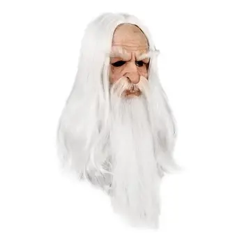 

Halloween Mask Gandalf Gray Robe Mage Realistic Mask Long White Hair Wizard Old Man Mask Halloween Movie Characters Cosplay Prop