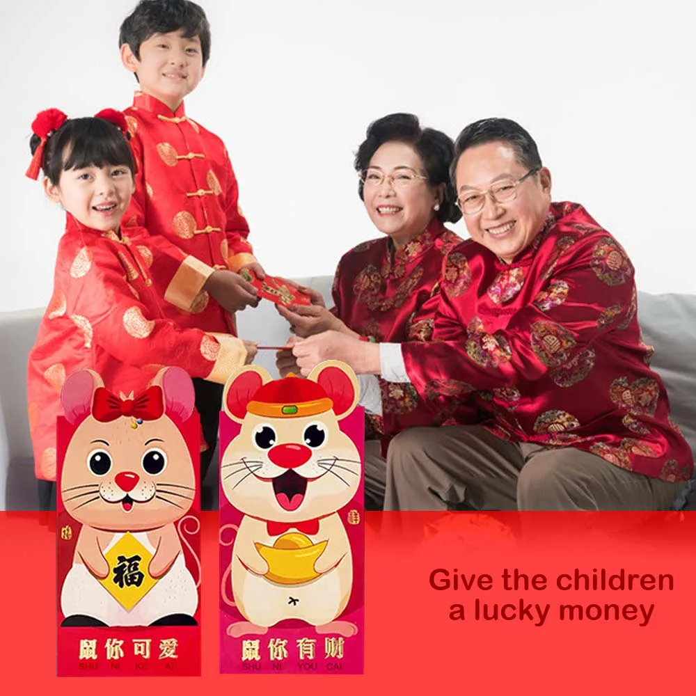 Besegad 18 шт китайские красные конверты год крысы Hong Bao фестиваль конверт для денег на Лунный год, праздник весны