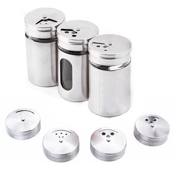 

Stainless Steel Spice Jars Seasoning Cans Rotate Cover Salt Pepper Shakers Toothpick Condiment Storage Bottle Kitchen Spice Rack