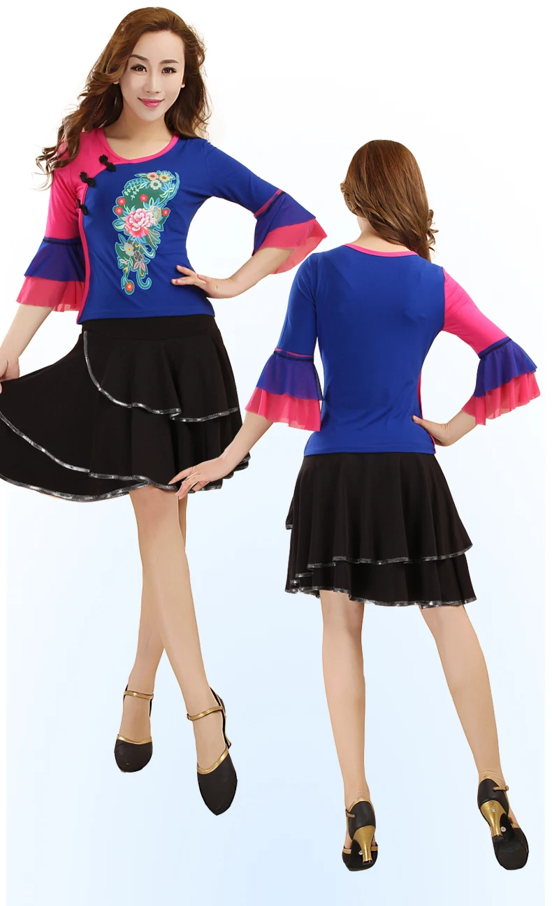 Vatican Shu Spring New Style Square Dance Clothing Tops Spring Clothing Printed Practice Costume