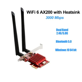 

3000 Mbps WiFi 6 with Heatsink Dual Band 2.4Ghz/5Ghz AX200 Gigabit Network Card Pcie Wifi Bluetooth 5.0 Wireless Adapter For Pc