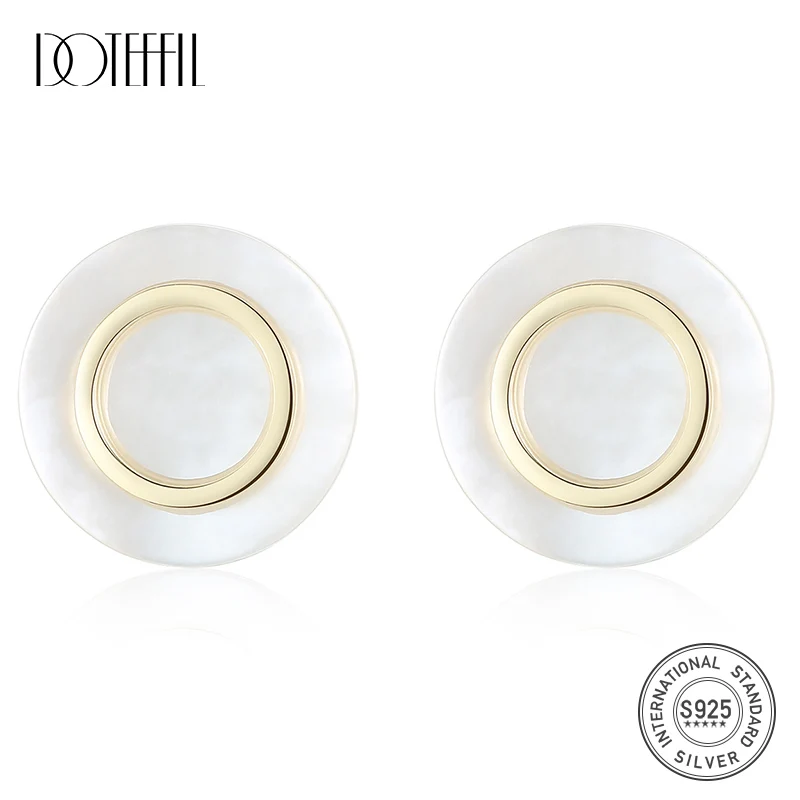 DOTEFFIL Earrings Natural Freshwater Pearl Round 925 Sterling Silver Sea Shell Stud Earring For Women Jewelry Wedding/Gift | Украшения и