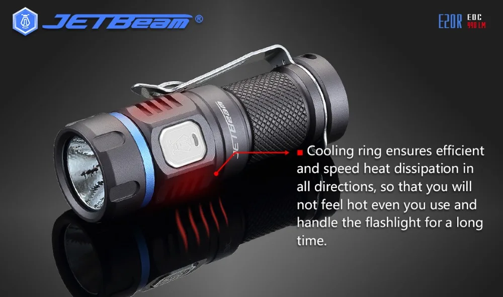 JETBeam E20R Micro USB Rechargeable Flashlight SST40 N4 BC Max 990 Lumen Mini Torch Flash Light with 16340 Li Battery