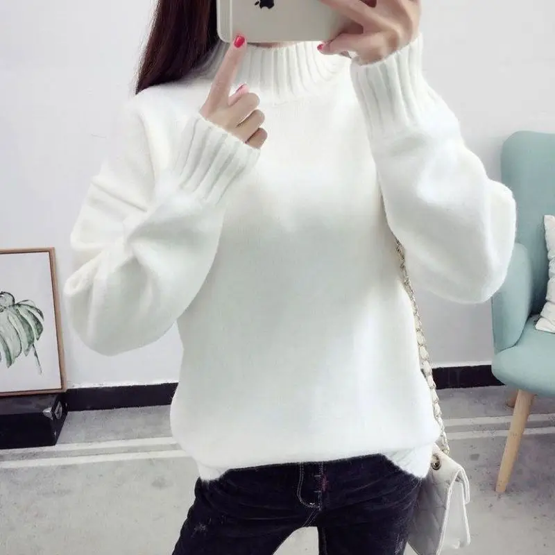 ladies sweater Milk Cow Printed Women Turtleneck Sweaters Pullovers Autumn Winter Knitted Warm Loose Jumpers Cute Harajuku Ladies Knitwear Tops white sweater