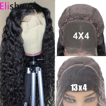 

Water Wave Closure Wig 32 Inch 4x4 Lace Closure Human Hair Wigs For Women 13x4 Brazilian Lace Frontal Wigs Pre-plucked 150%