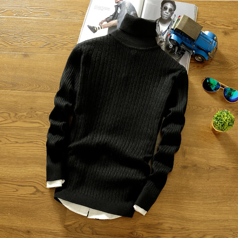 Мужские свитера и пуловеры с высоким воротом, новинка, модный вязаный свитер, зимний мужской пуловер, Homme, шерсть, Повседневная однотонная одежда 2053