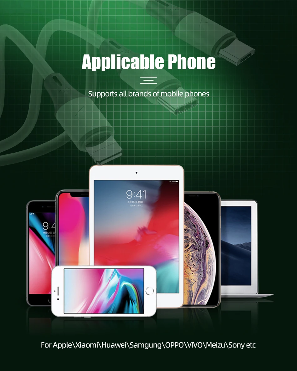 !ACCEZZ 3 in 1 USB Cable For iPhone 11 XS Pro Max 8 Plus Samsung S10 Xiaomi Redmi Note 5 USB C 8 Pin Android Charging Cable Cord (8)