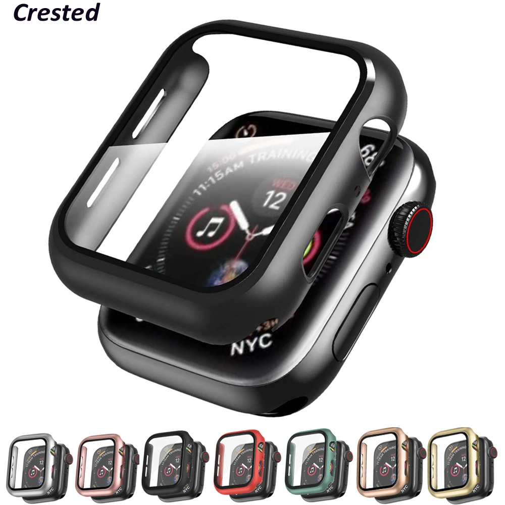 Чехол для Apple Watch Series 6 5 4 3 SE 44 мм 40 42 38 аксессуары с покрытием бампер + закаленное