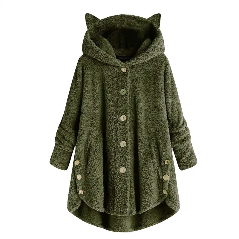 Зимнее женское высококачественное плюшевое пальто роскошное длинное меховое пальто Свободное пальто с капюшоном с кошачьими ушками плотное теплое женское плюшевое пальто большого размера - Цвет: WQ005232