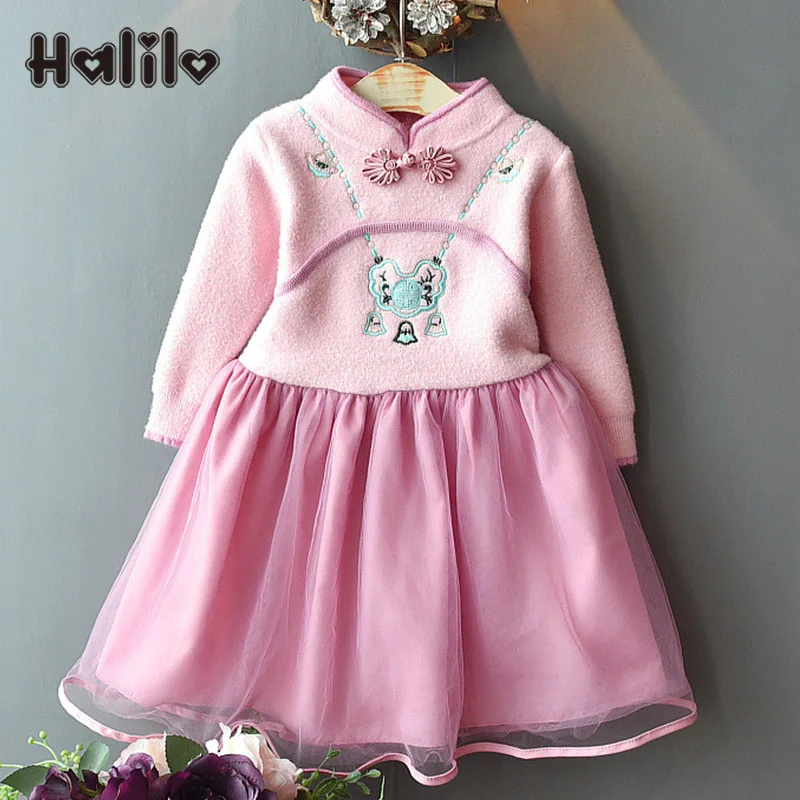 Halilo/рождественское платье для девочек осенне-зимнее платье-свитер с длинными рукавами для девочек детская одежда китайские праздничные платья для маленьких девочек