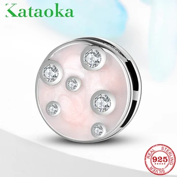 

Authentic 925 Sterling Silver Round shape pink enamel clear zircon fits Original Reflexions Charm Bracelet Silver fine Jewelry