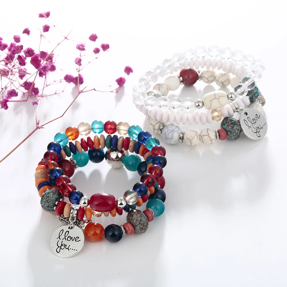 Meyfflin очаровательные каменные бусины браслеты для женщин Boho эластичные Многослойные браслеты и браслет Модные женские ювелирные изделия Рождественский подарок