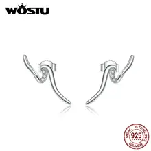 WOSTU, волнистые серьги-гвоздики, 925 пробы, серебро, циркон, маленькие серьги для женщин, свадебные модные ювелирные изделия CQE620