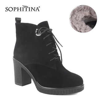 

SOPHITINA Fashion Design Colors Boots High Quality Kid Suede Lace-up Comfortable Round Toe Square Heel Shoes Ankle Boots SC500