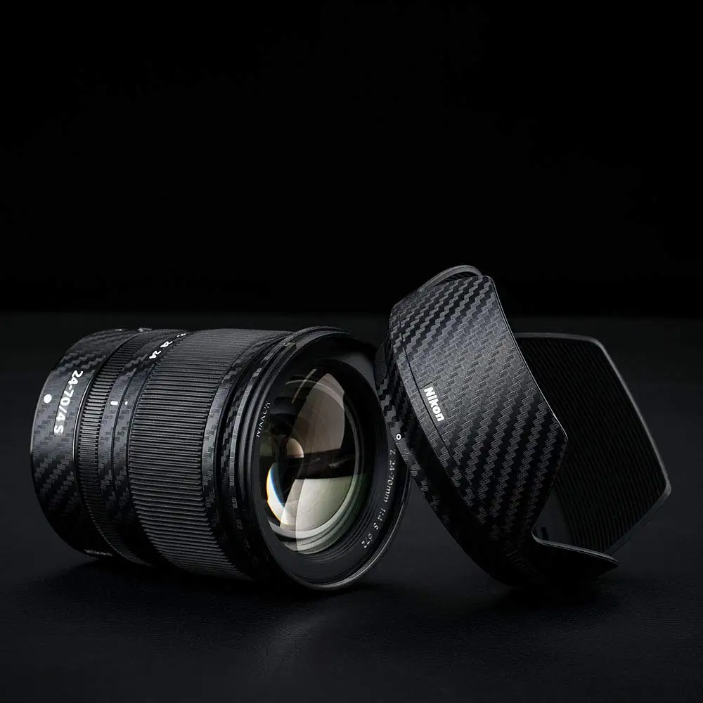 Anti-Scratch Camera lens Sticker Protector Carbon Fiber Film Kit for Nikon Nikkor Z 24-70mm f/4 S lens and HB-85 lens hood