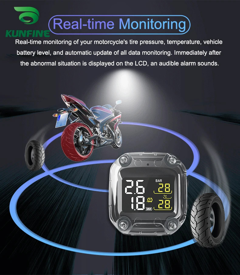 Waterproof Smart Motorcycle TPMS Tyre Pressure Monitoring System Digital LCD Display  Security Alarm Systems With 2 Sensors M3-C-WI (5)