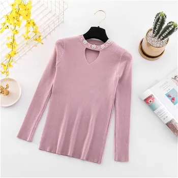 

Fashion autumn and winter hem high slit round neck long sleeve pullover sweater sweater Black