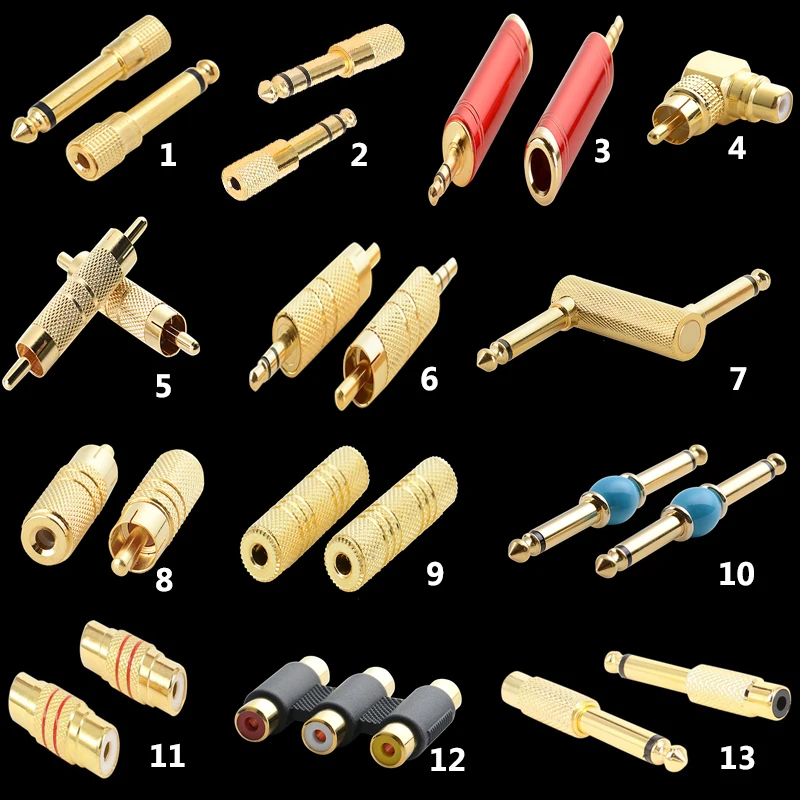 Gold RCA Adapters - Audio Plug Connectors, RCA Male/Female to 3.5mm/6.35mm Mono/Stereo Male/Female Description Image.This Product Can Be Found With The Tag Names Computer Cables Connecting, Computer Peripherals, PC Hardware Cables Adapters, Rca adapters audio plug connector rca