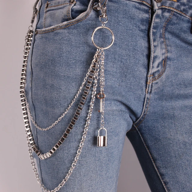 DIEZI Harajuku Vintage Car Jeans Pants Key Chain Ring Women Men Hip Hop  Silver Color Lock
