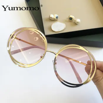 

2020 Luxury Round Big Size Oversized lens Mirror Sunglasses Women Brand Designer Metal Frame Lady Sun Glasses oculos UV400