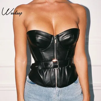 

2020 Sexy Sexy Black Adjustable Waist Bustier Women PU Leather Corset Lingerie Tops Strapless Backless Overbust Corset