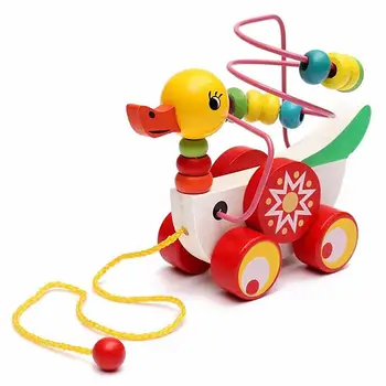 

Colorful Wooden Pull Walk Along Duck Toy Bead Development Intelligence Kid Gift Intelligence Developmental Toys