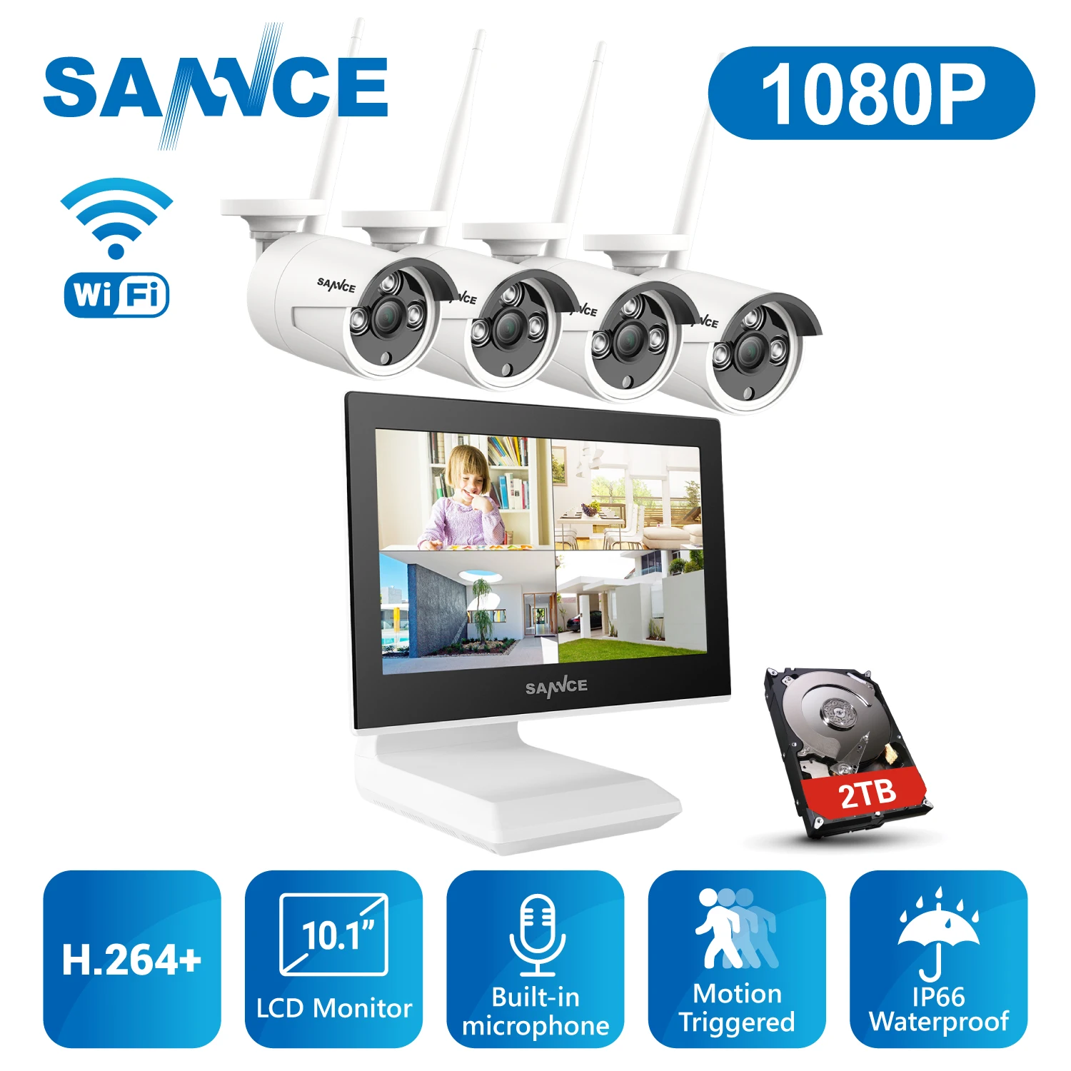 Беспроводная система видеонаблюдения SANNCE 1080p HD ЖК-экран 10 1 дюйма 4 уличные Wi-Fi