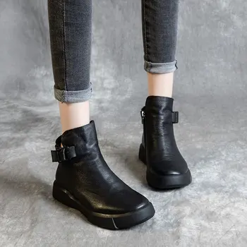 

women's autumn and winter leather boots versatile low rise casual leather boots top layer leather Martin boots in stock