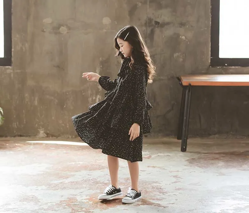 New 2019 Teen Kids Autumn Dress Black Winter Girls Dresses Fashion Children Baby Princess Dress Mother And Daughter Clothing (8)