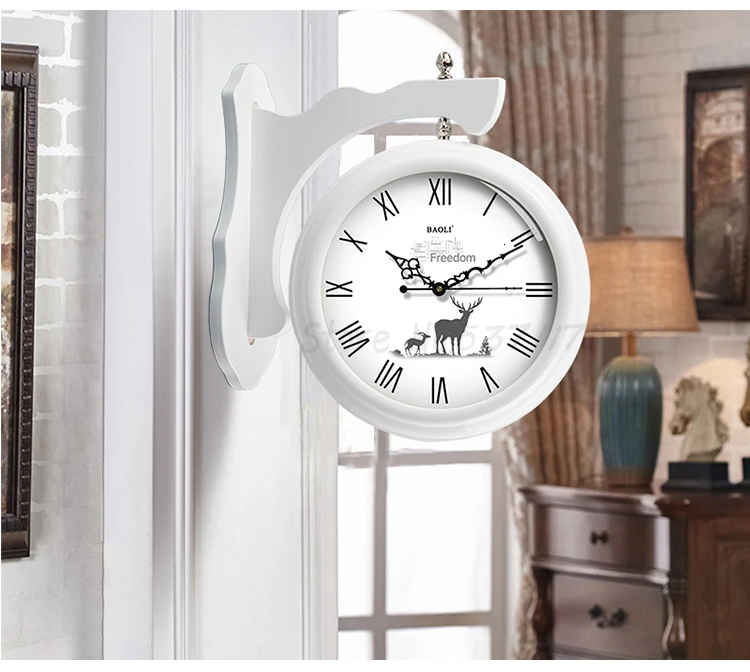 European Solid Wood Double-sided Wall Clock Modern Minimalist Fashion Nordic Living Room Home Clocks Hanging Table Creative