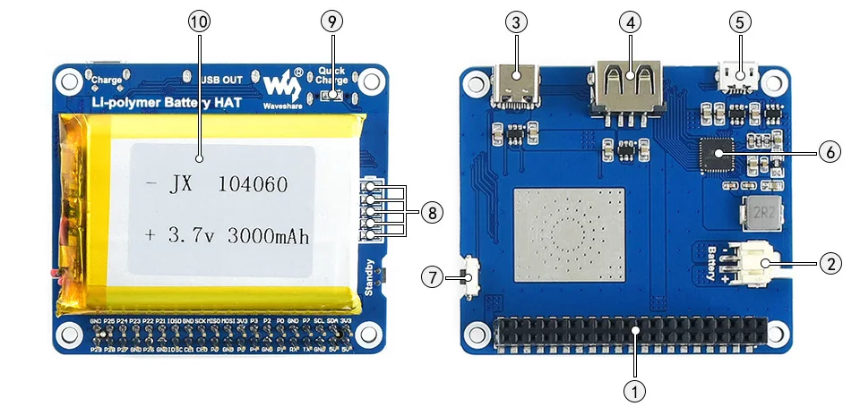 Raspberry Pi литий-полимерный аккумулятор, 5 В выход, быстрая зарядка, для Raspberry Pi Zero 3B 4B