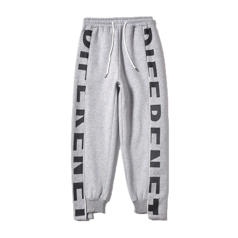 Plus Velvet Thick Joggers Pants Men's Fashion Letters Printed Casual Sweatpants Men Street Wild Hip Hop Loose Trousers Mens - Цвет: gray
