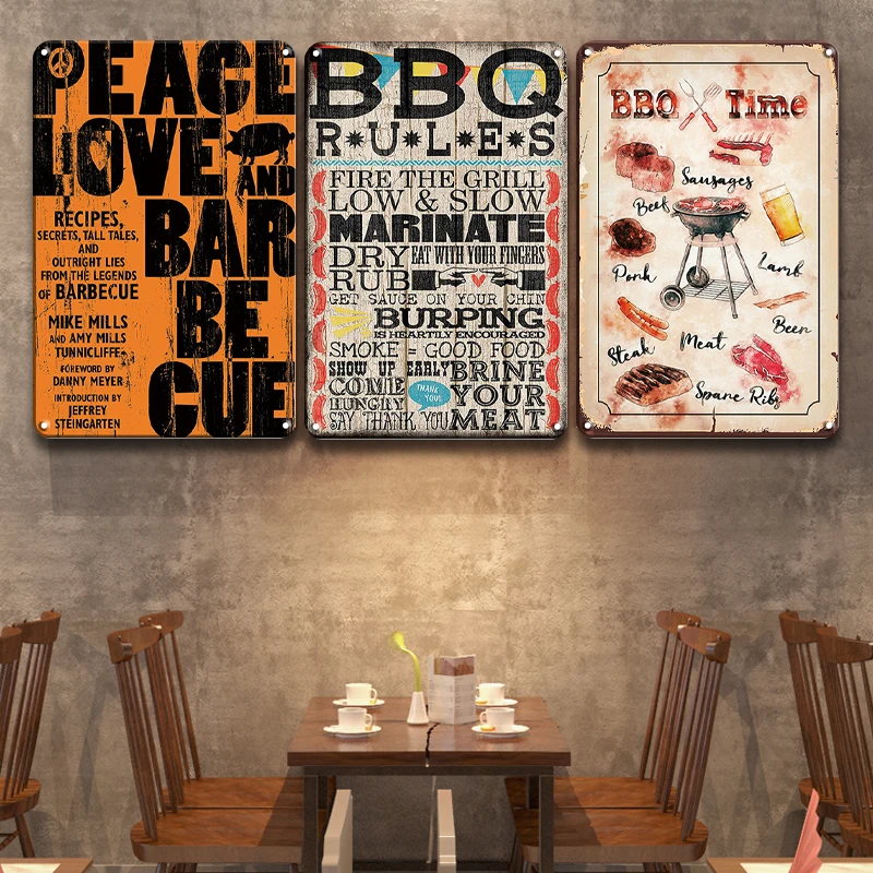 BBQ Zone Metal Tin Sign Vintage Dad`s BBQ Yard Outdoor Party Decoration Plate Retro Barbecue Rules Slogan metal wall signs,metal signs