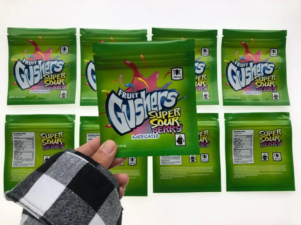 Medicated Fruit Gushers Super Sour Berry Green Smell Proof Bags Local 500mg Mylar Bags Empty Bag