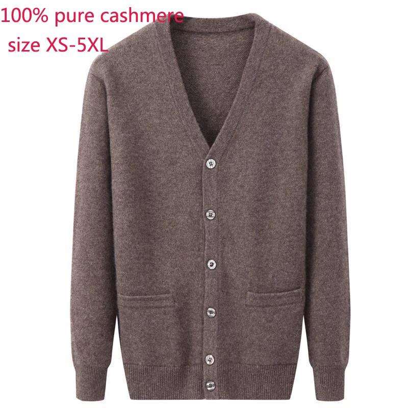 

New Arrival Fashion Thickened 100% Pure Cashmere Jacket Men Casual Computer Knitted V-neck Cardigan Plus Size XS-XL 2XL3XL4XL5XL