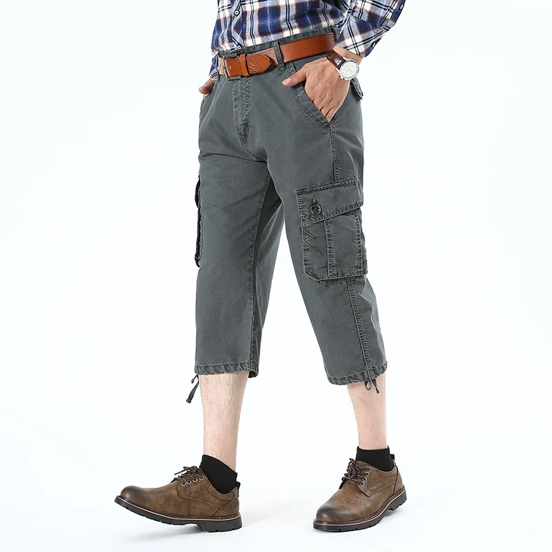 Новое поступление, летние брюки-карго, мужские повседневные хлопковые укороченные брюки с несколькими карманами, мужские брюки со средней талией, тактические брюки, pantalones hombre