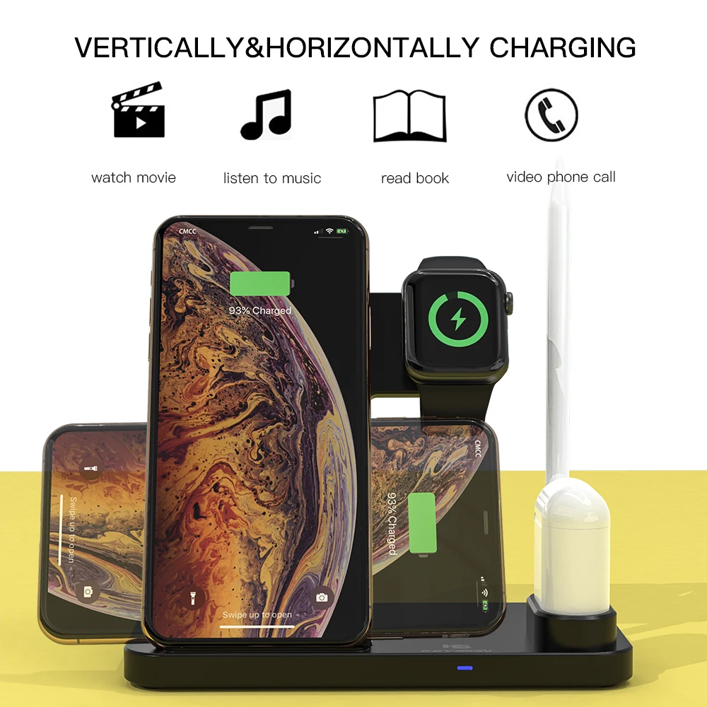 Быстрое беспроводное зарядное устройство KEYSION 4 в 1 для iPhone 11 XR, зарядная док-станция для AirPods, беспроводная зарядная подставка для Apple Watch