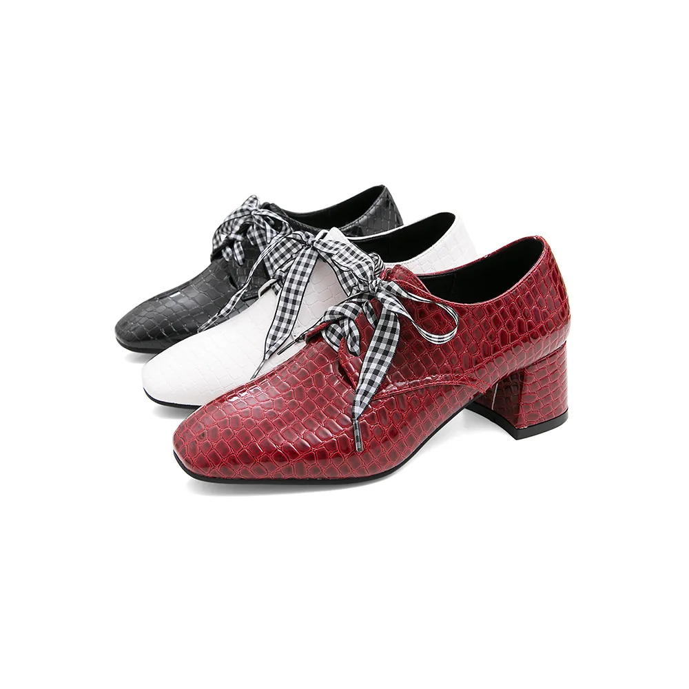 

Solid Color Chunky-Heel Simple Oxford Shoes Spring High Heel Shoes Big Size-
