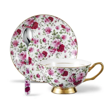 

Panbado Purple Flowers Pattern European Style Bone China Porcelain Coffee Cup High Grade Afternoon Tea Cup Set with Saucer&Spoon