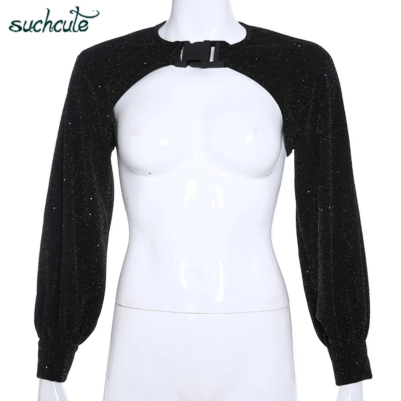 SUCHCUTE button женские футболки Modis черный лонгслив Harajuku уличная одежда готический Повседневный корейский стиль шикарные женские топы фестиваль