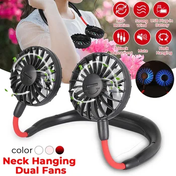 

USB portable fan cold fan hands free neck fan hanging rechargeable mini sports fan 3-speed adjustable neck dual fan Home Office