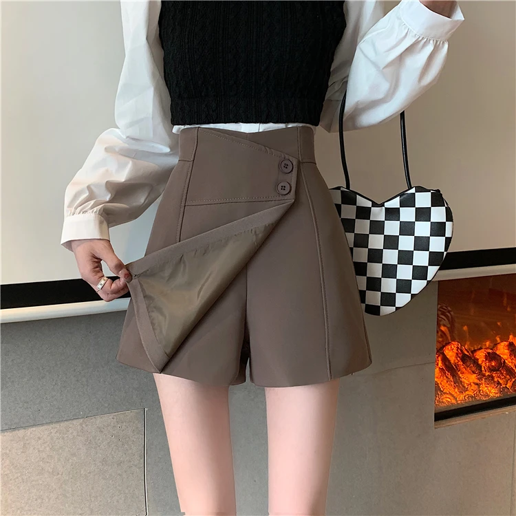mulheres shorts saias cor sólida solta linha de inverno casual moda senhoras cintura alta elegante feminino popular coreano ins
