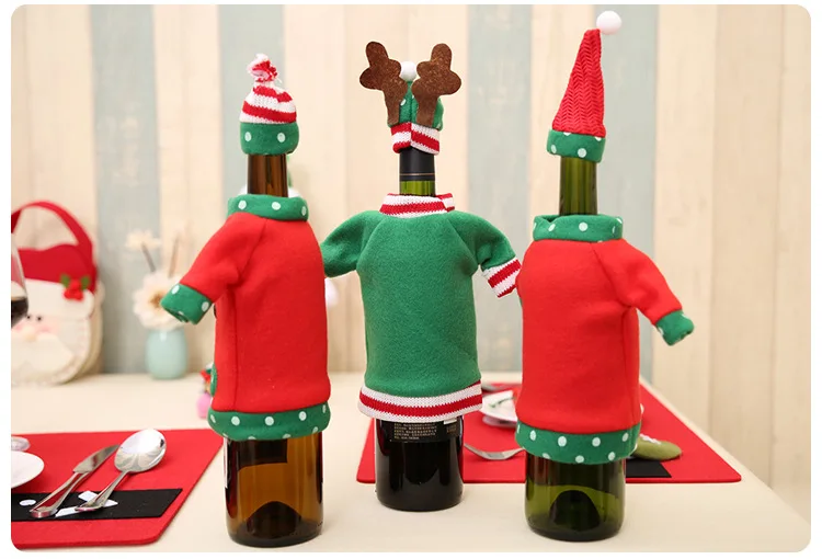 Christmas Wine Bottle Cover Snowman Santa Claus Elk Wine Topper Cover Christmas Party Decoration New Year