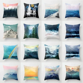 

45*45cm Teal Blue Cushion Cover Polyester Peachskin Geometric Pillow Case Decorative Pillows Living Rome Throw Pillowcase