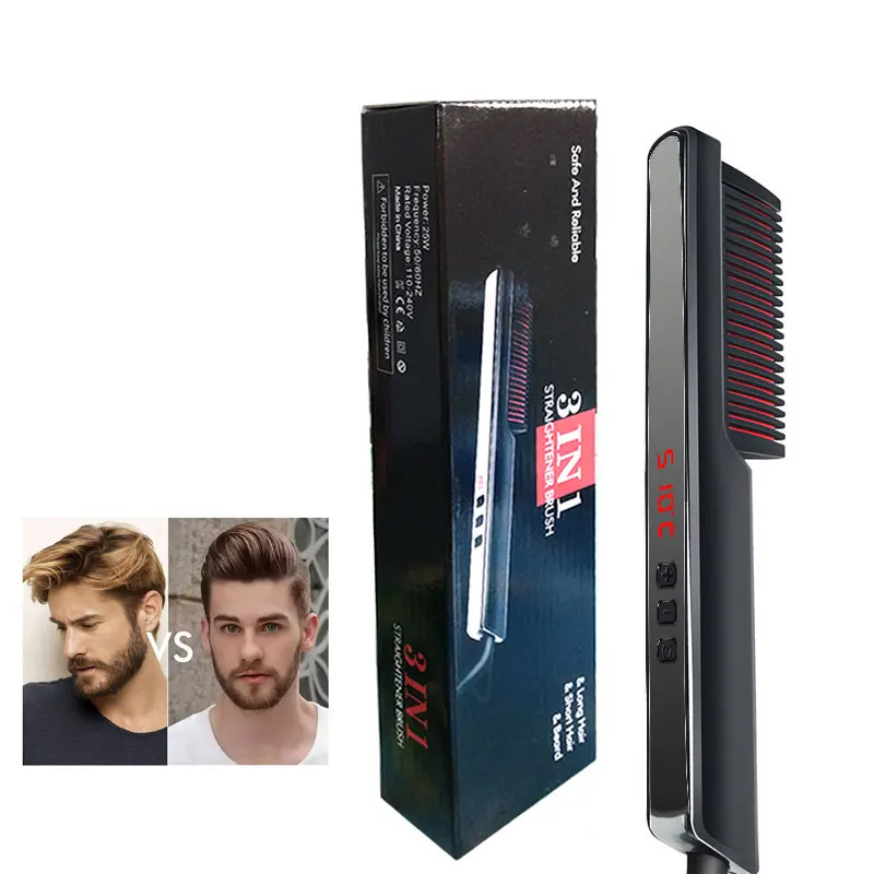 

LCD Hair Straightener 3 IN 1 Beard Straightener Hot Comb Straightening Women Brushes Hair Curler Professional Hair Straighteners