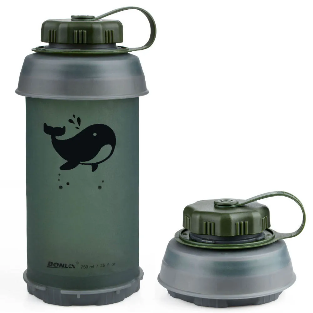 Складная бутылка для воды объемом 750 мл, многоразовая Складная легкая компактная складная бутылка для походов и альпинизма - Цвет: Зеленый